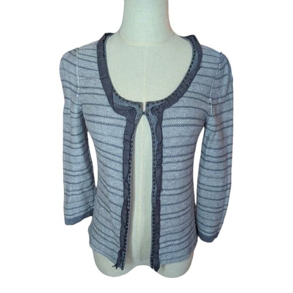 Banana Republic 3/4 Sleeve Cotton Wool Beaded Striped Open Cardigan Extra Small - Picture 1 of 7